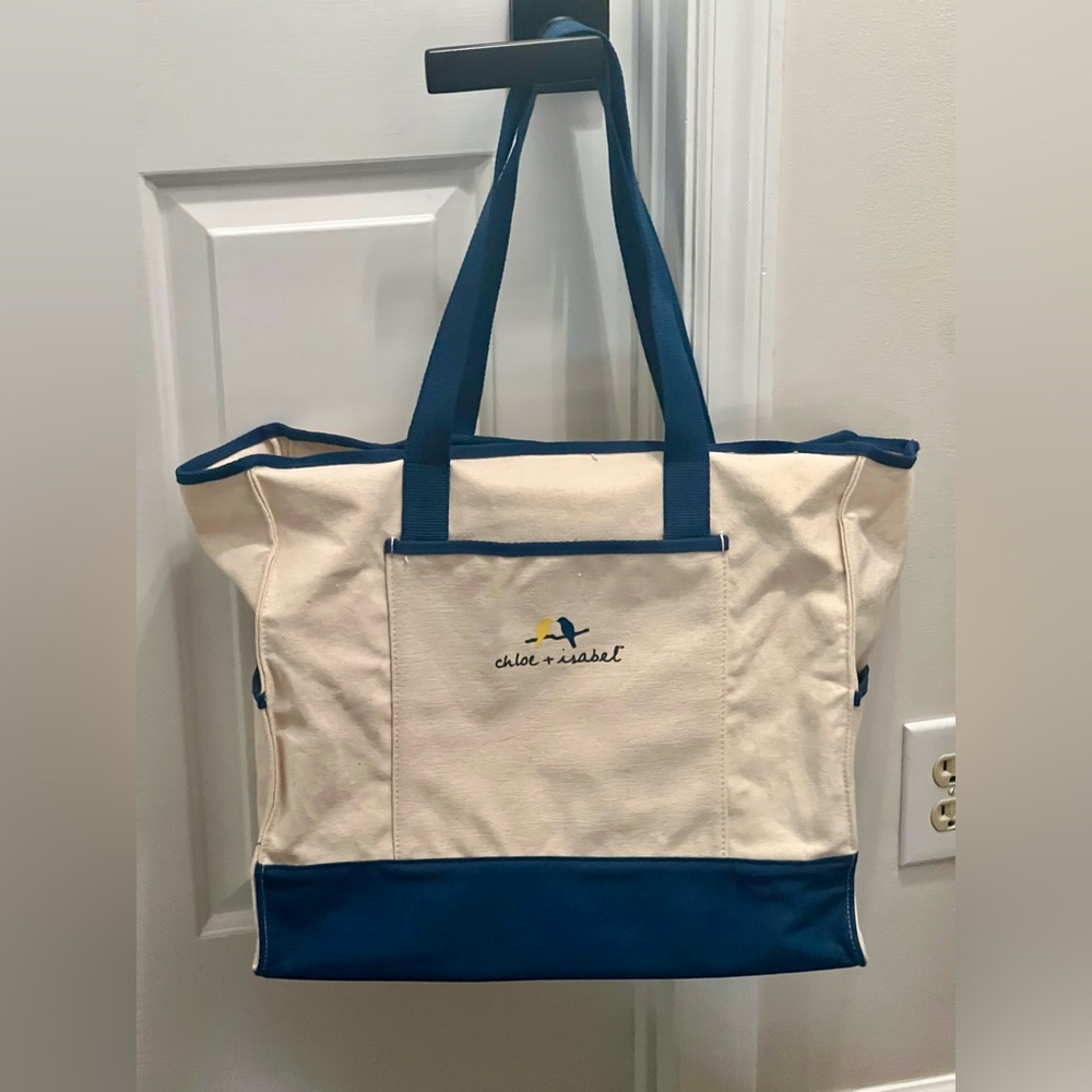 Chloe + Isabel Cream and Navy Canvas Tote
